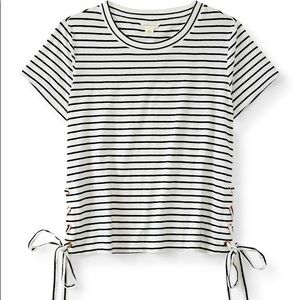 Striped Side Lace-Up Tee